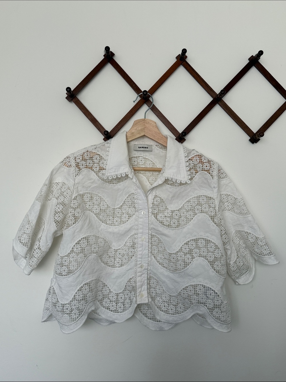 Sandro Cropped Guipure Shirt - Size 1 (Small/US4)